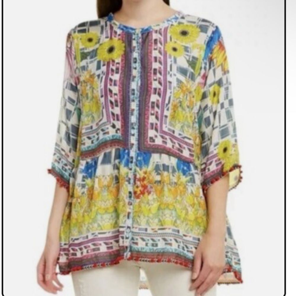 Johnny Was YellowāMulti Floral Button-Front Tunic